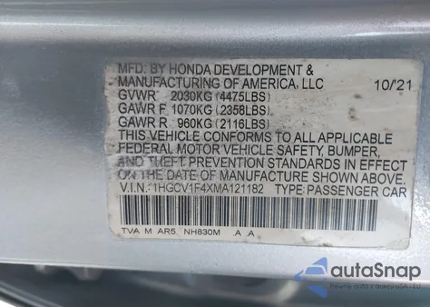 2021 Honda Accord Sport Special Edition from USA, damaged, VIN 1HGCV1F4XMA121182